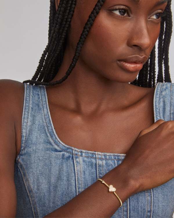 Ari Heart Gold Stretch Bracelet in Rose Quartz - view 2