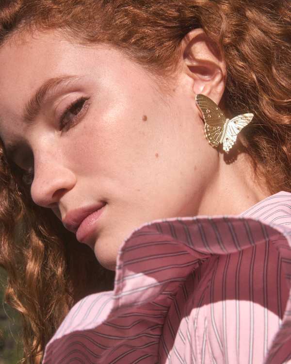 Cailey Butterfly Gold Statement Stud Earrings - view 2