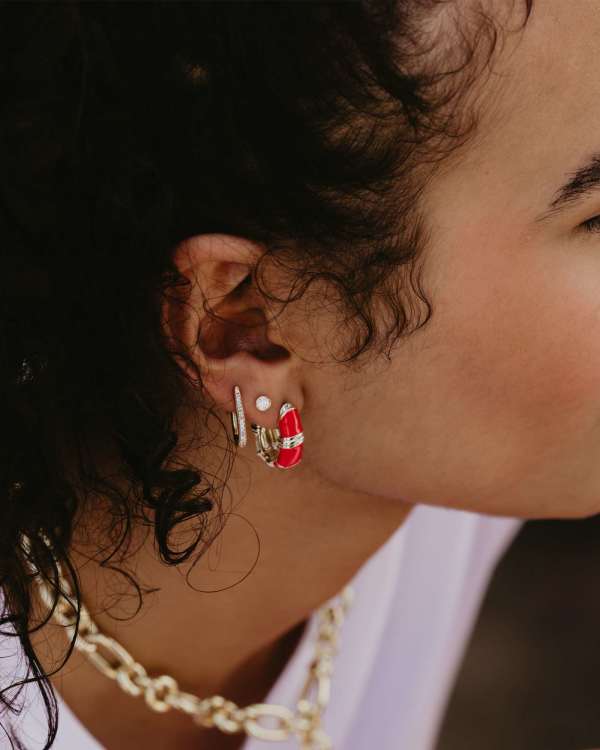 Courtney Gold Enamel Huggie Earrings - view 2