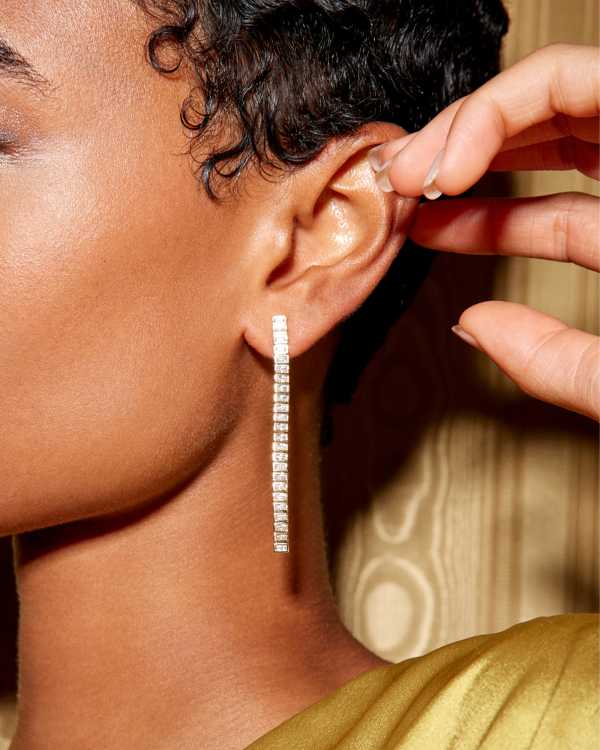 Gracie Long Tennis Linear Earrings in Gold - view 2