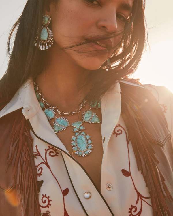 Havana Vintage Silver Statement Necklace in Variegated Turquoise Magnesite - alternate view