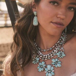 Ida Vintage Silver Long Strand Necklace in Sea Green Chrysocolla - alternate view