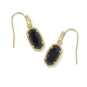 Lee Gold Drop Earrings in Black Opaque Glass