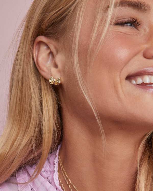Kendra Scott x LoveShackFancy Gold Stud Earrings in White CZ - view 2