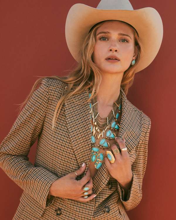 Odessa Vintage Gold Statement Necklace in Variegated Turquoise Magnesite - alternate view