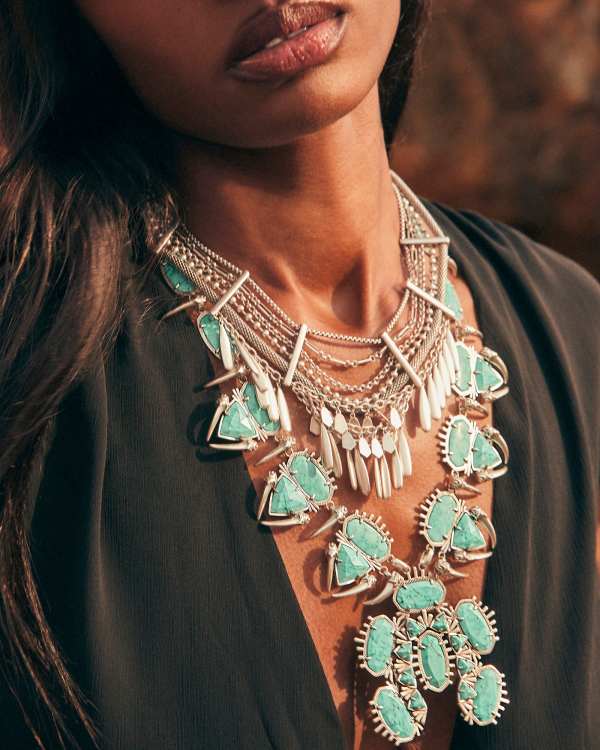 Odessa Vintage Silver Statement Necklace in Variegated Turquoise Magnesite - alternate view