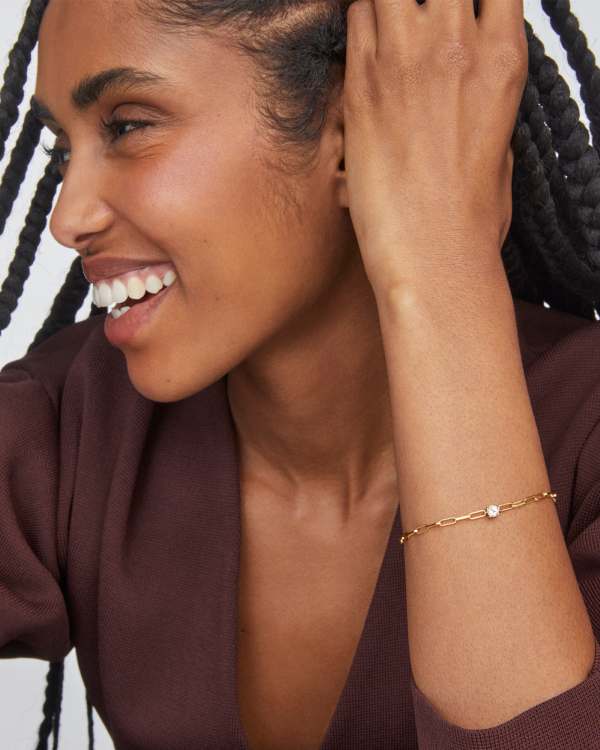Virginia 18k Gold Vermeil Paperclip Bracelet in White Topaz - view 2