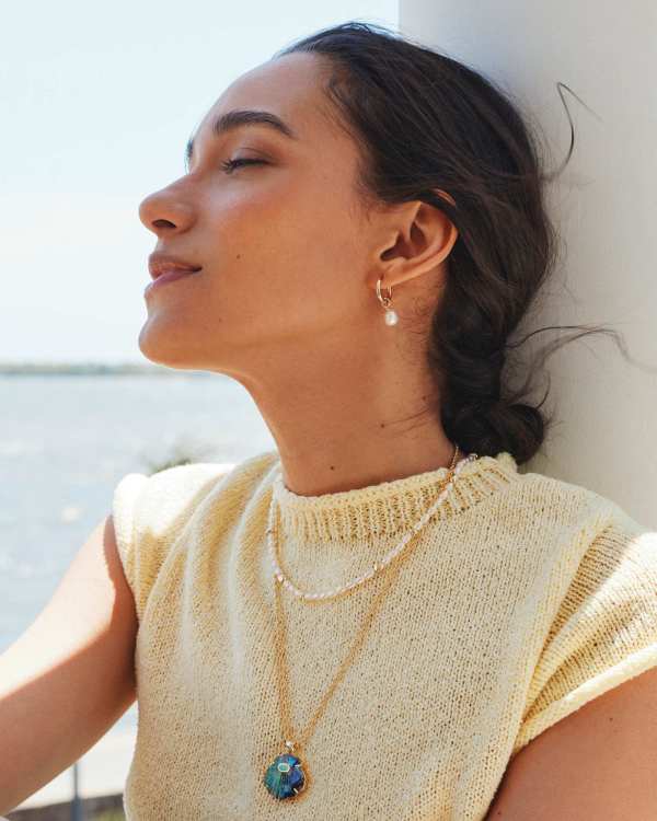 Willa Convertible Gold Pearl Huggie Earrings - view 2