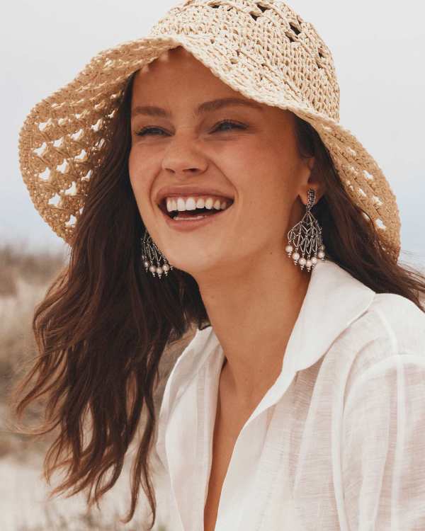 Woven Bucket Hat with Shell Pin - view 2