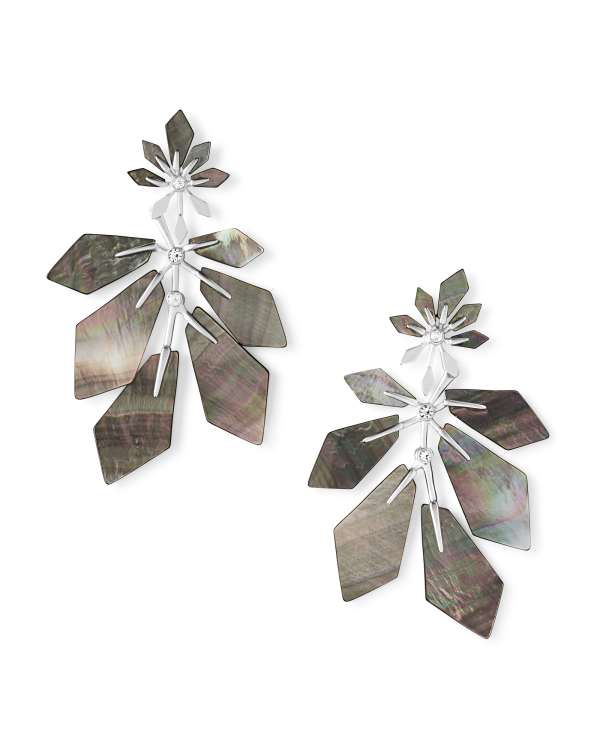 Jaylin Bright Silver Statement Earrings in Black Mother-of-Pearl
