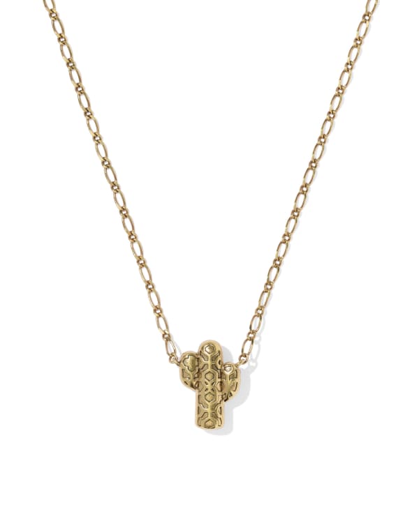 Tiny Cactus Vintage Gold Short Pendant Necklace - alternate view