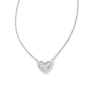 Ari Silver Pave Crystal Heart Necklace in White CZ