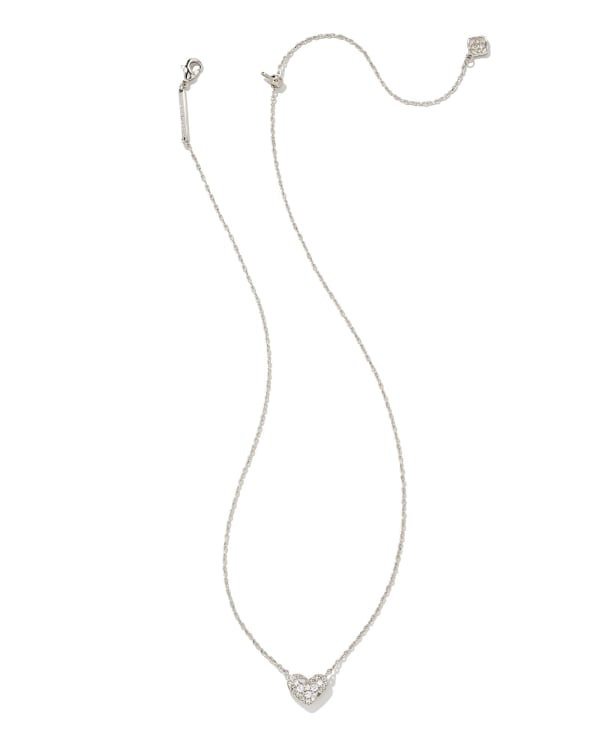 Ari Silver Pave Crystal Heart Necklace in White CZ - alternate view