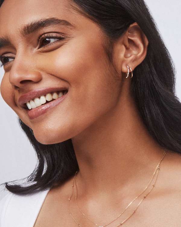 Astrid 14k Yellow Gold Split Hoop Earrings in White Diamond - view 2