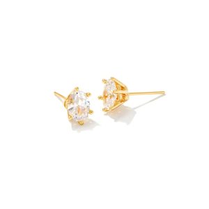 Cailin Gold Crystal Stud Earrings in White CZ