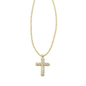 Cross Gold Pendant Necklace in White CZ