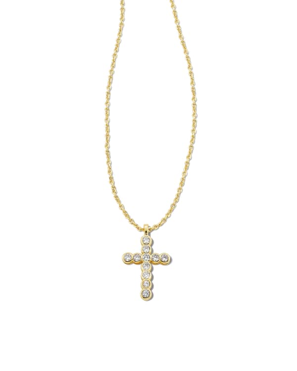 Cross Gold Pendant Necklace in White CZ