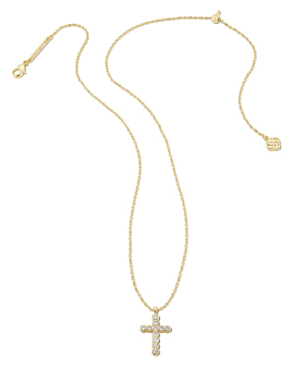 Cross Gold Pendant Necklace in White CZ - alternate view