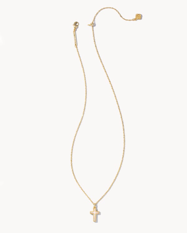 Cross Gold Pendant Necklace in White Lab Grown Opal - alternate view