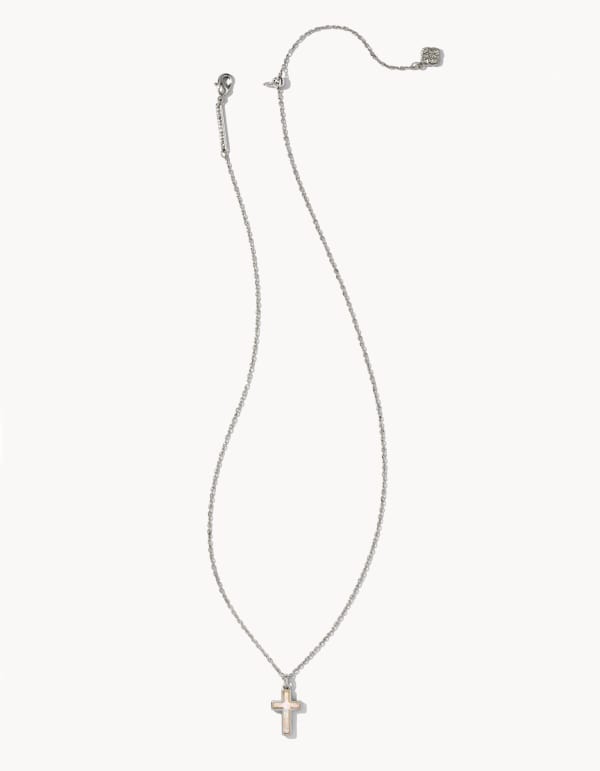 Cross Silver Pendant Necklace in White Lab Grown Opal - alternate view