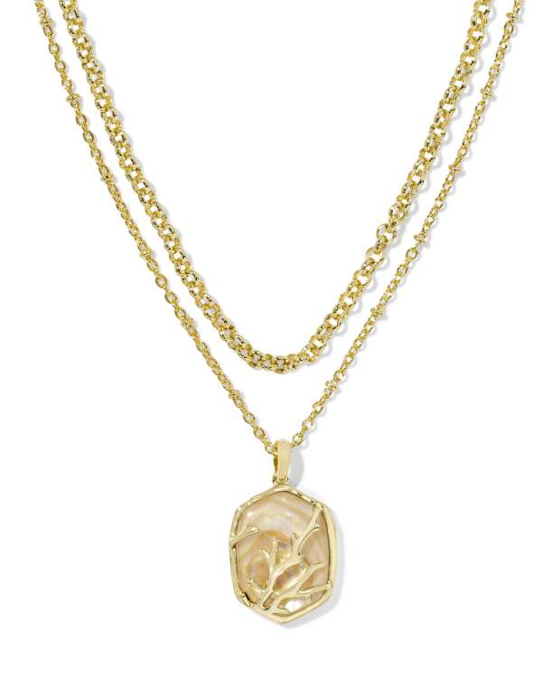 Daphne Gold Coral Frame Multi Strand Necklace in Iridescent Abalone