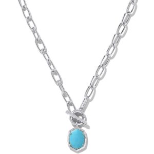 Daphne Convertible Silver Link and Chain Necklace in Variegated Turquoise Magnesite
