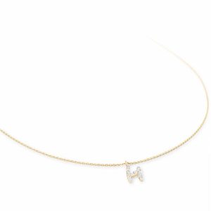 Diamond Letter H Pendant Necklace in 14k Yellow Gold