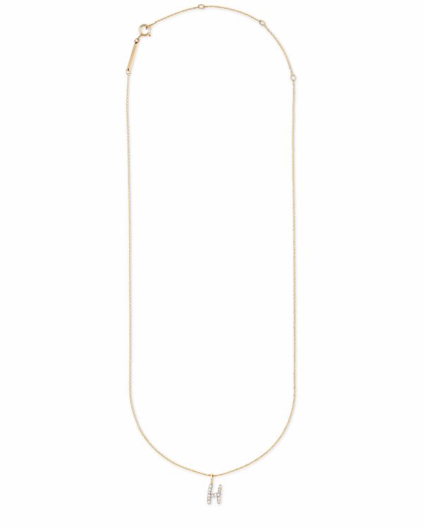 Diamond Letter H Pendant Necklace in 14k Yellow Gold - alternate view