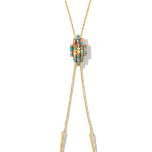 Ember Gold Bolo Necklace in Bronze Veined Turquoise Magnesite Red Oyster