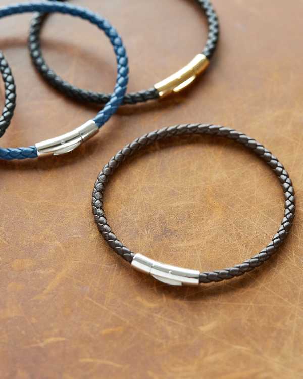 Evans Sterling Silver Corded Bracelet in Black Leather - view 2