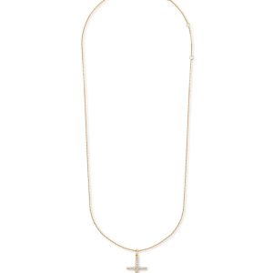 Large Cross 14k Yellow Gold Pendant Necklace in White Diamond - alternate view
