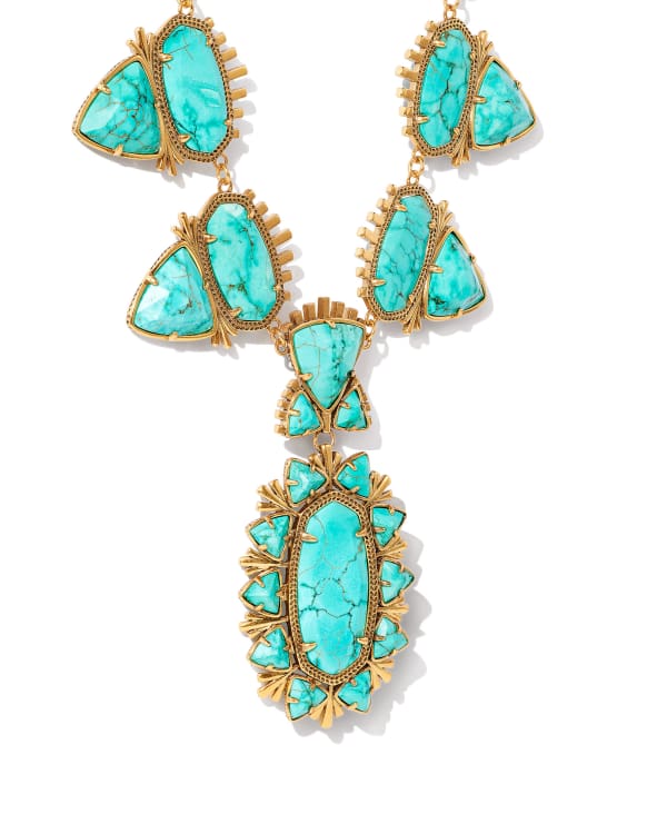 Havana Vintage Gold Statement Necklace in Variegated Turquoise Magnesite - alternate view