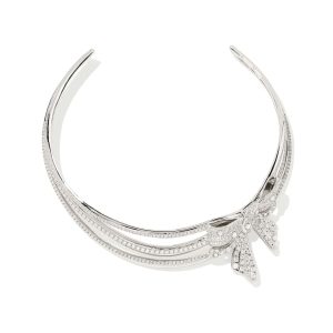 Krista Silver Bow Statement Necklace in White Mix