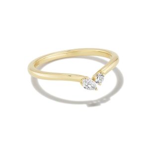 0.16 ct Lab Grown White Diamond Toi et Moi Band Ring in 14k Yellow Gold