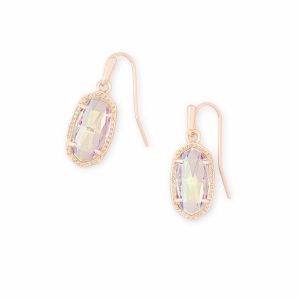 Lee Rose Gold Drop Earrings in Dichroic Glass