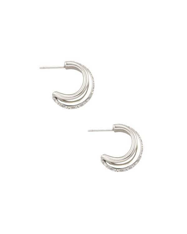 Livy Silver Huggie Earrings in White Crystal - view 2