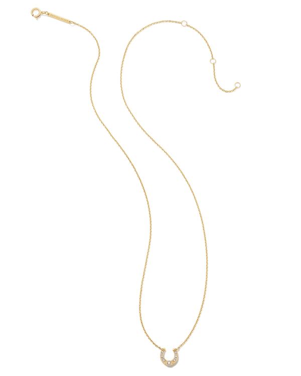 Noble 14k Yellow Gold Horseshoe Short Pendant Necklace in White Diamond - alternate view