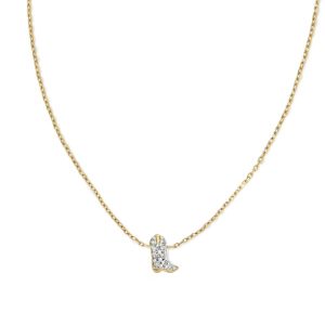Tiny Cowboy Boot 14k Yellow Gold Pendant Necklace in White Diamond