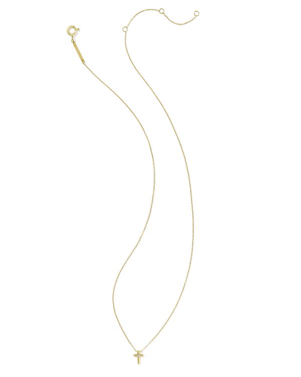 Tiny Cross 14k Yellow Gold Pendant Necklace in White Diamond - alternate view